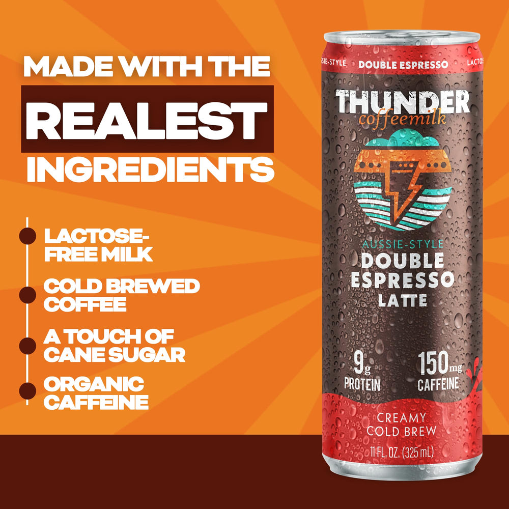 Thunder Coffeemilk ingredients label showing real lactose-free milk and simple recipe