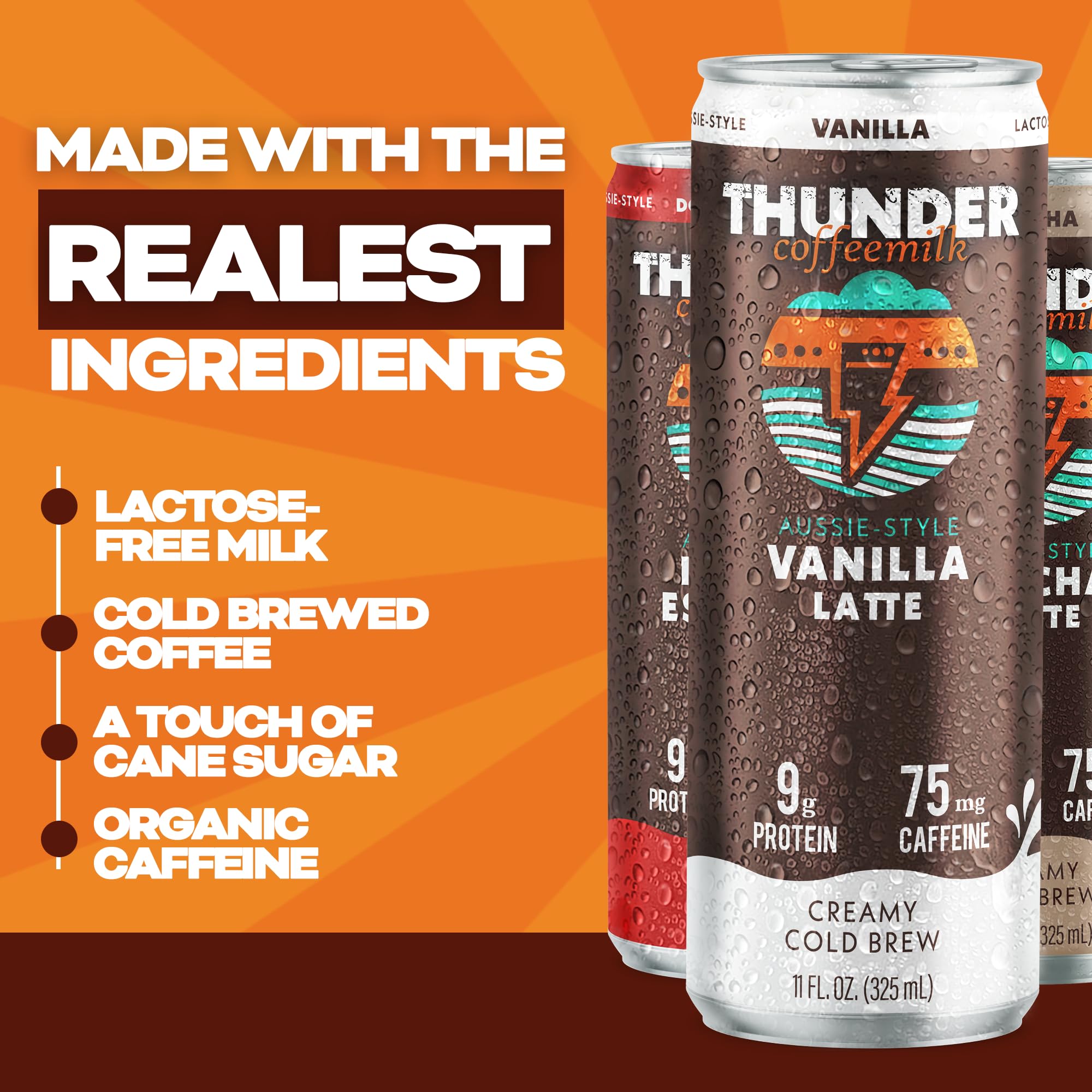 Thunder CoffeeMilk label close-up showing ingredients and clean formulation benefit