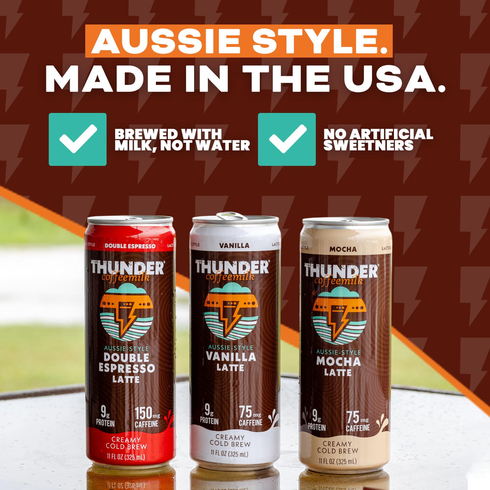 Thunder CoffeeMilk being poured over ice showcasing smooth cold-brewed-in-milk taste