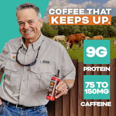 Thunder CoffeeMilk held in hand to show 11 oz can size and portable energy benefit