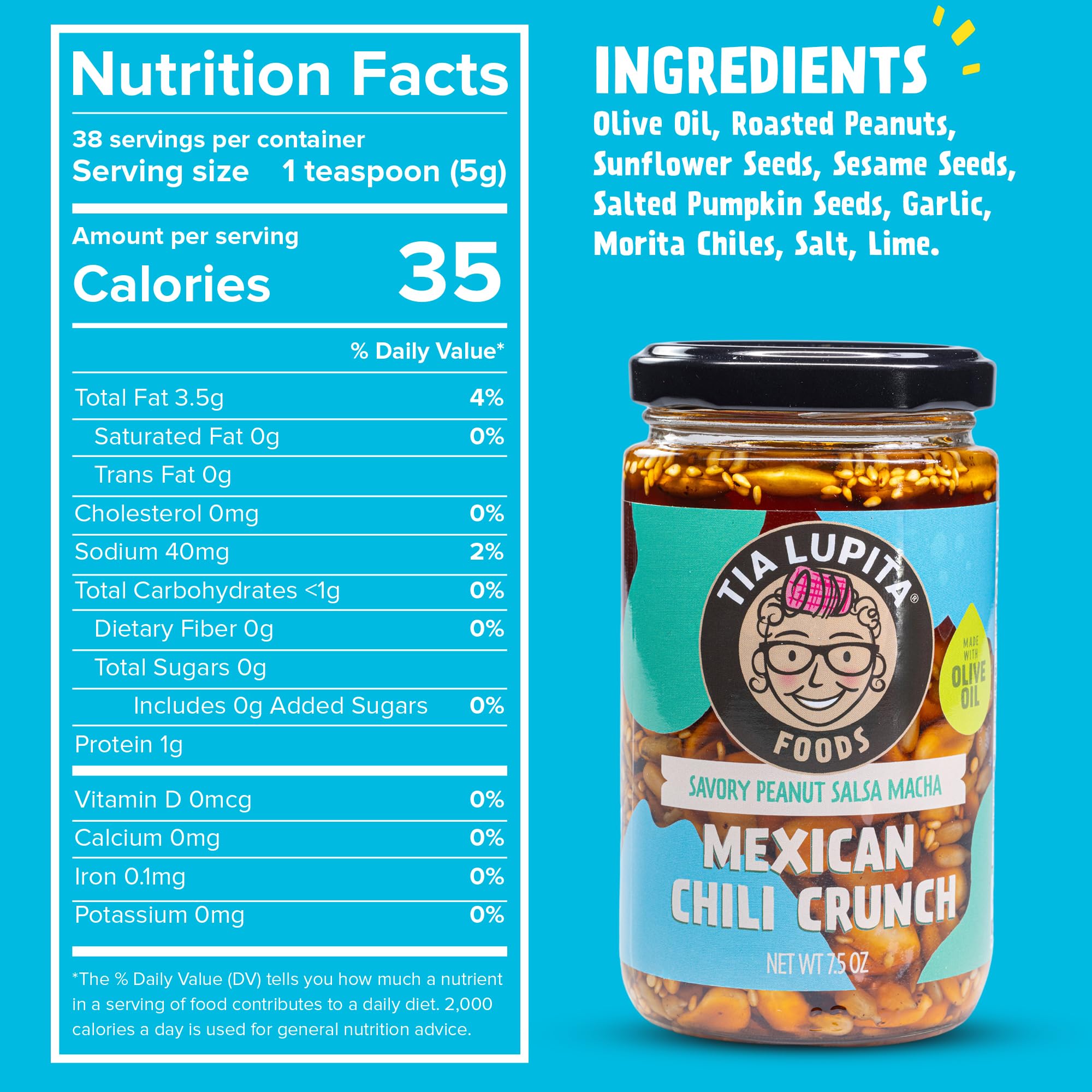 Two Tia Lupita jars next to a spoon for size and portion comparison