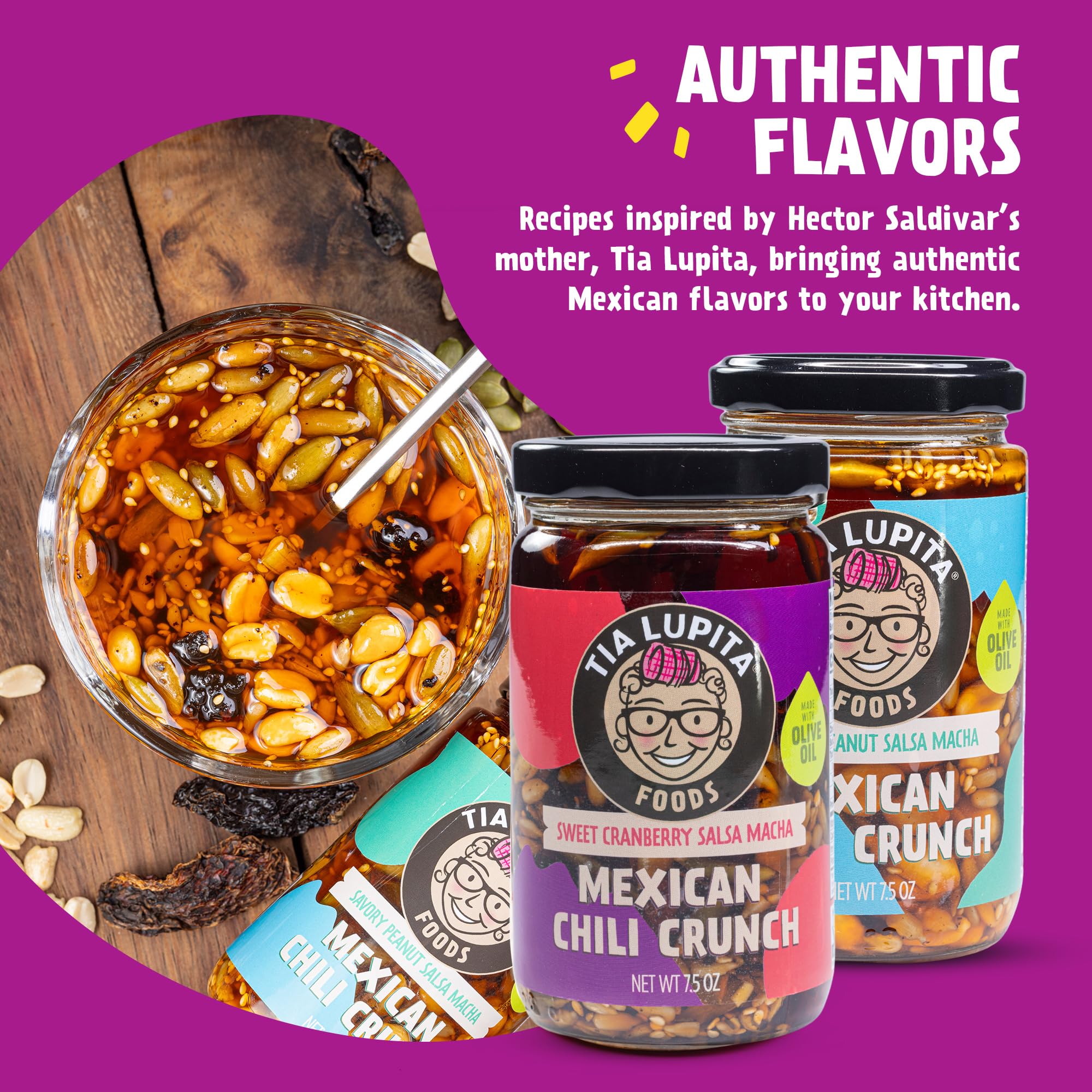 Tia Lupita spoon drizzle over noodles adding smoky, nutty flavor benefit