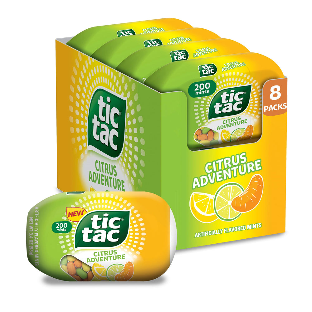 Tic Tac front packaging showing citrus-adventure label and portable benefit