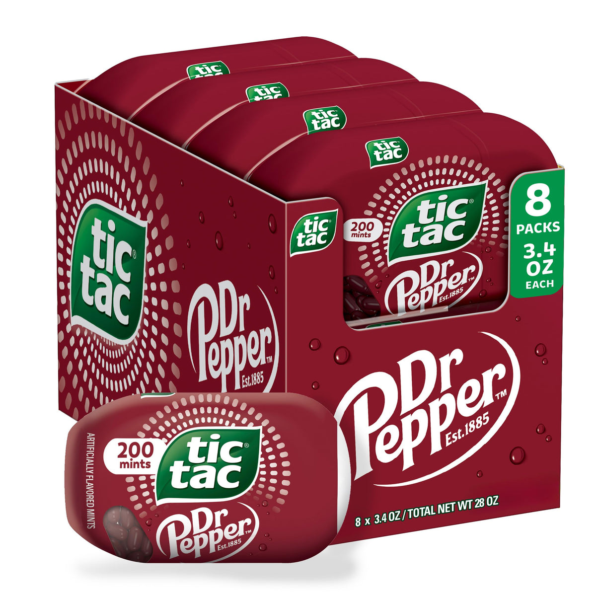 Tic Tac Dr Pepper front packaging showing bulk eight-pack and branding for easy sharing
