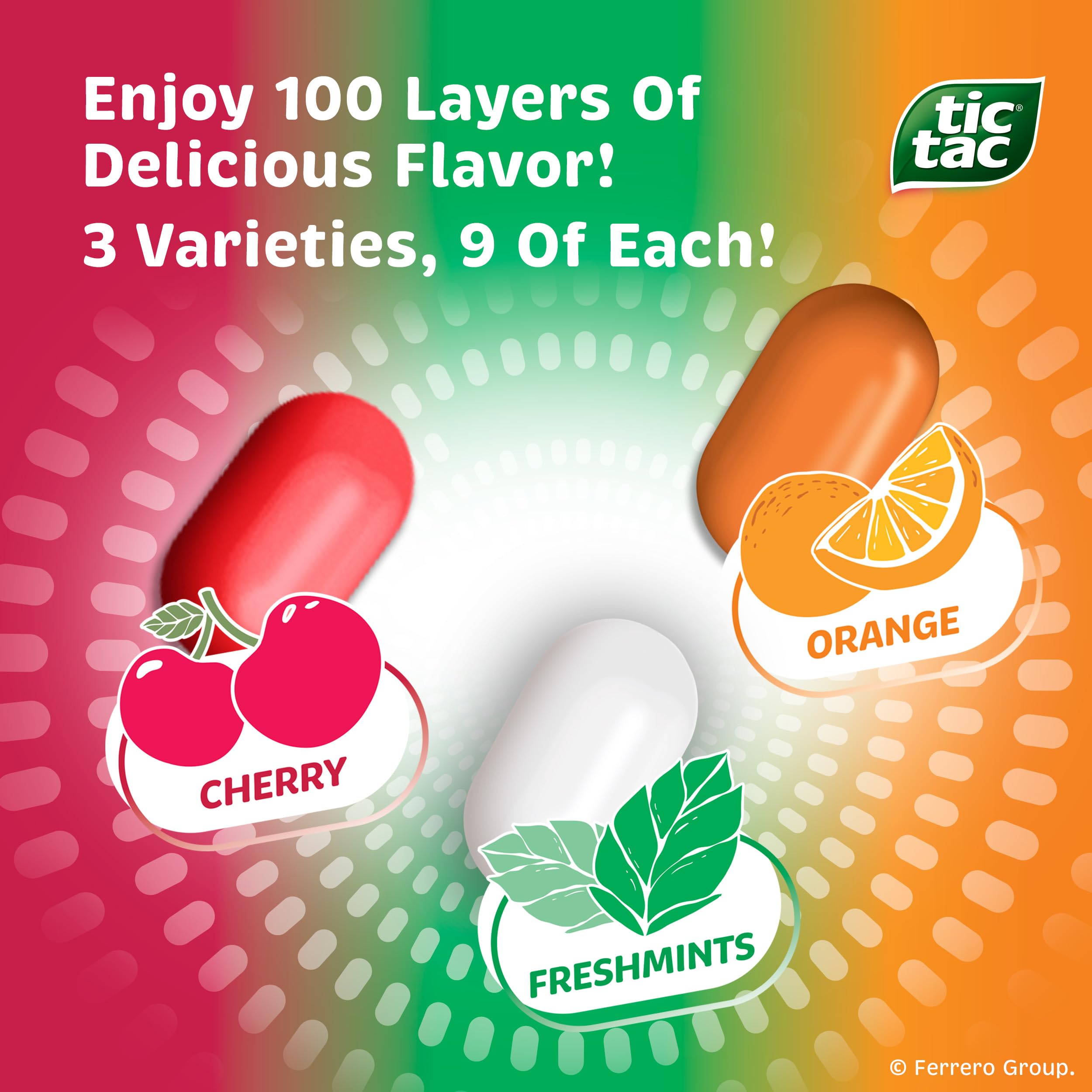 Tic Tac Freshmint mints close-up showing crisp texture and refreshing flavor