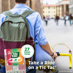 Tic Tac open pack spilling mints illustrating quick one-hand dispensing
