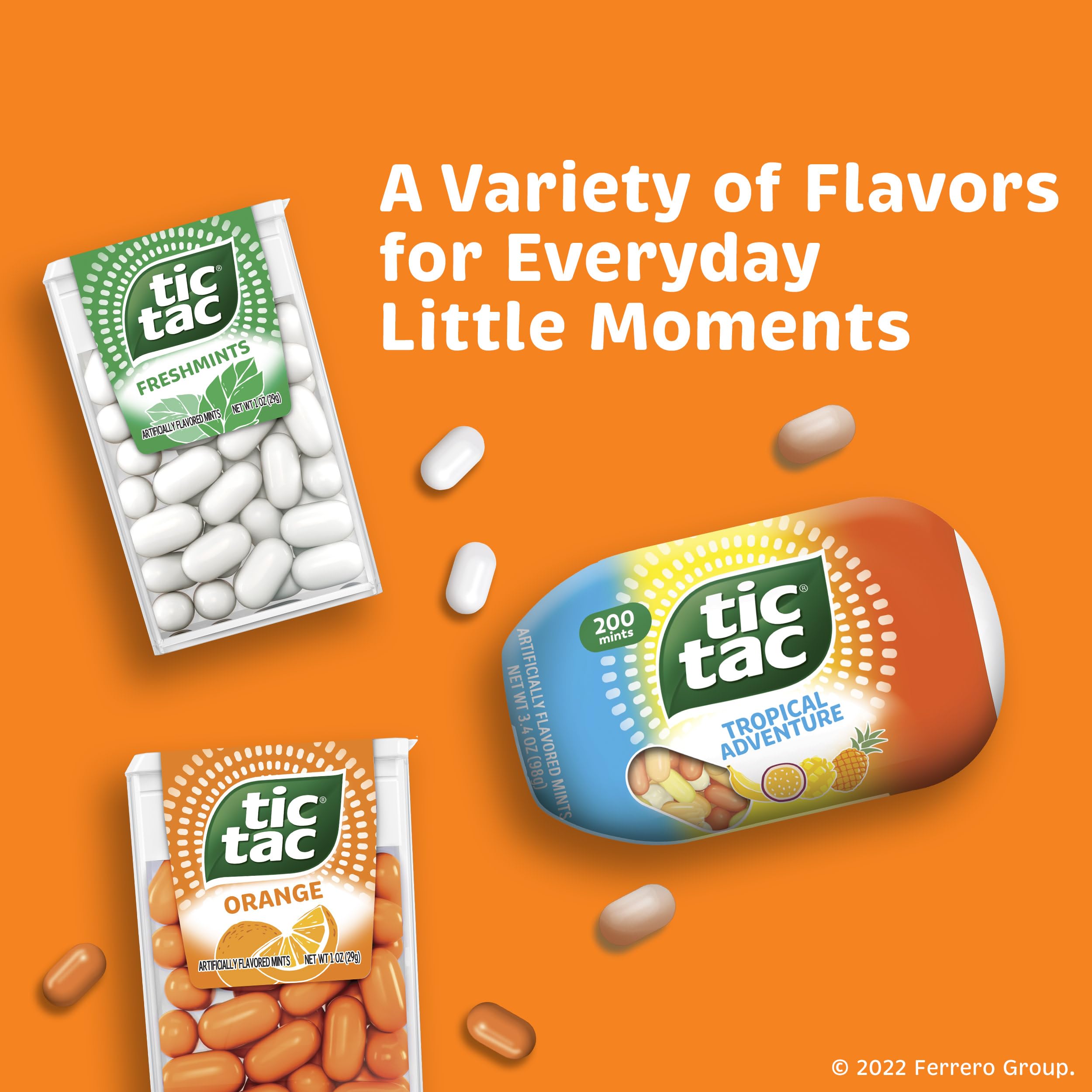 Tic Tac orange pack next to a coin for scale showing compact 1-ounce size and convenient storage