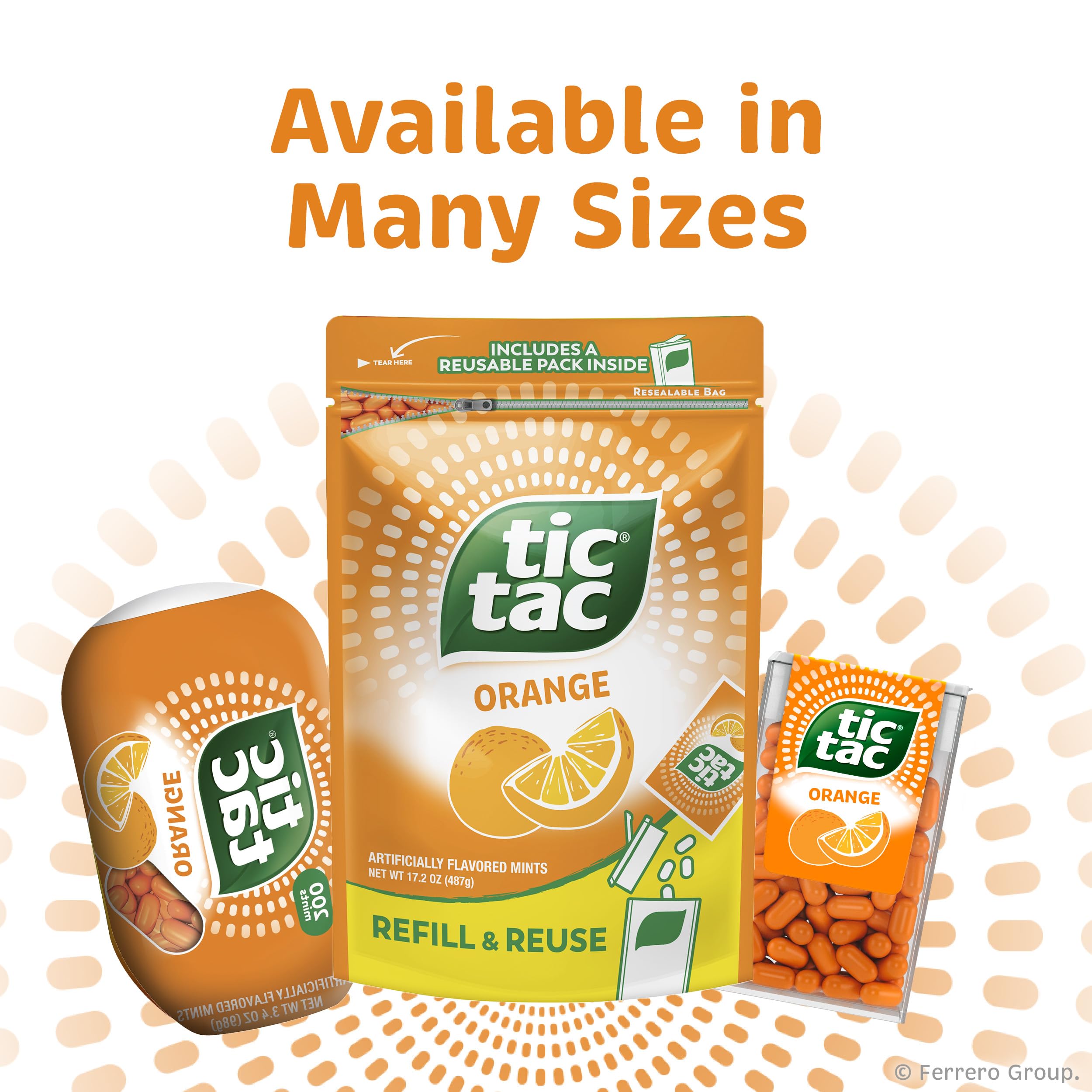 Tic Tac mints next to a coin illustrating dispenser size and pocket portability