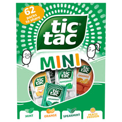 Tic Tac front packaging showing variety share pack and clear flavor labels for quick choice