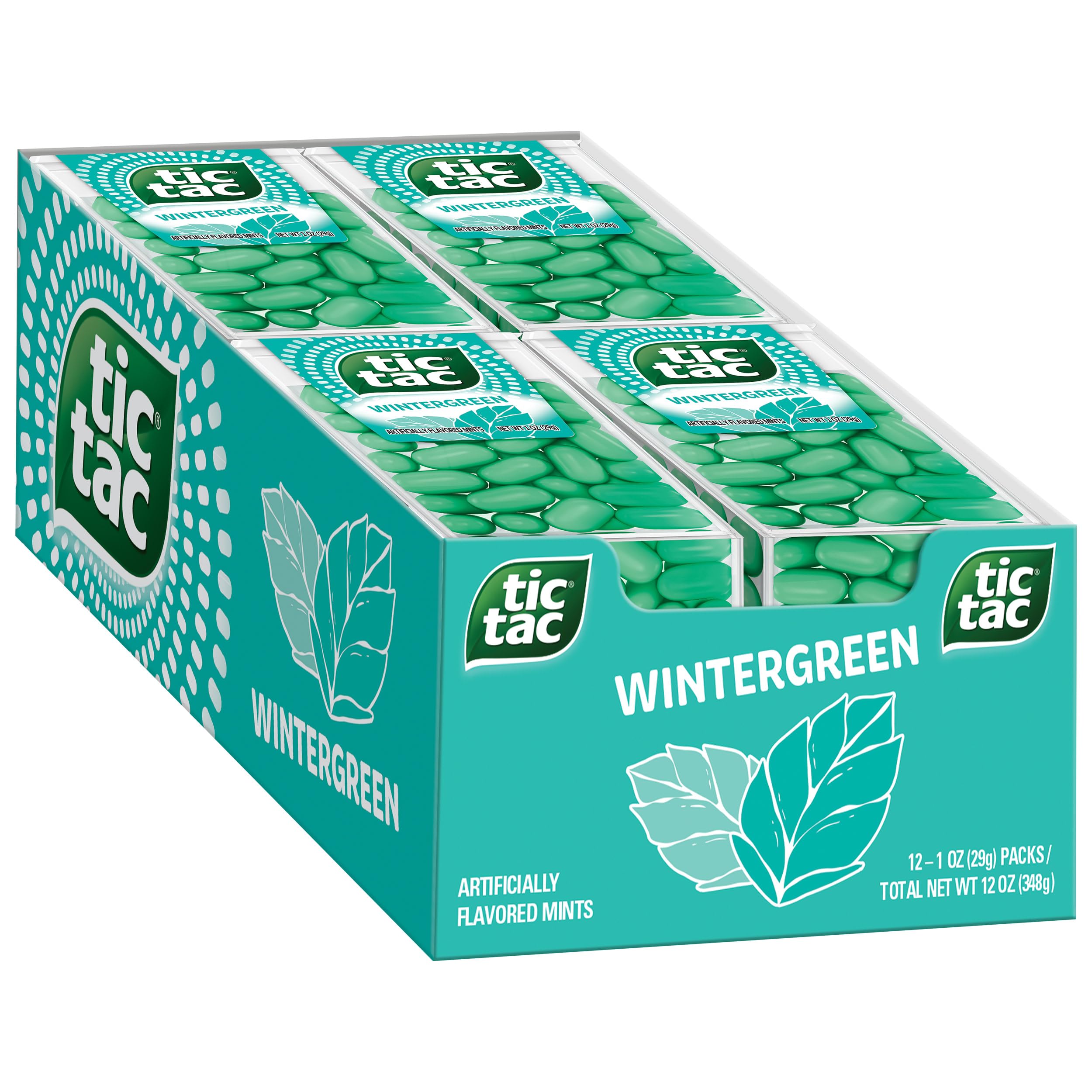 Tic Tac front packaging showing wintergreen mints and portability benefit