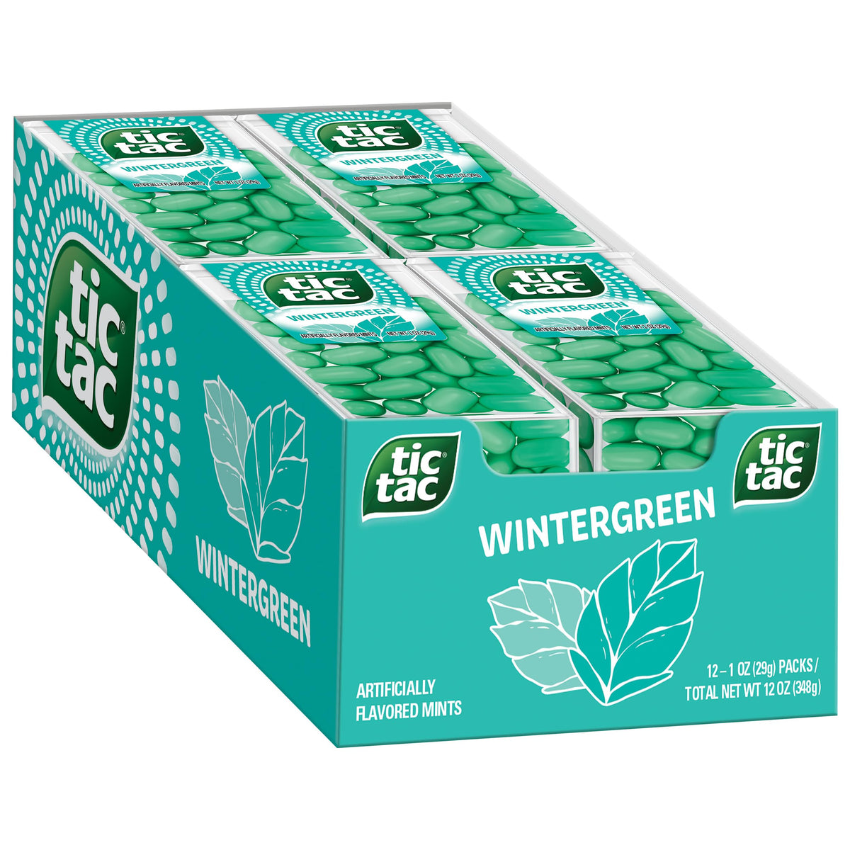 Tic Tac front packaging showing wintergreen mints and portability benefit