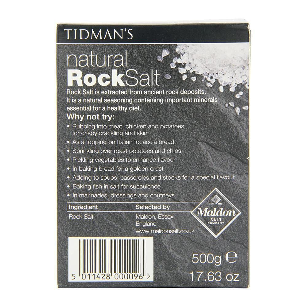 Tidman's salt crystals close-up showing coarse texture and grind-friendly structure for consistent seasoning