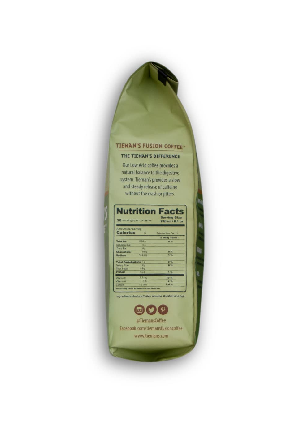 Tieman's Fusion ground coffee close-up highlighting smooth texture and aroma
