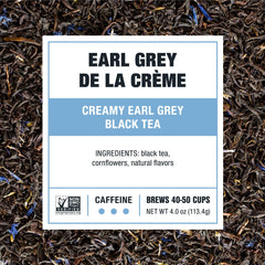 Tiesta Tea brewed cup steaming to deliver warm creamy Earl Grey enjoyment