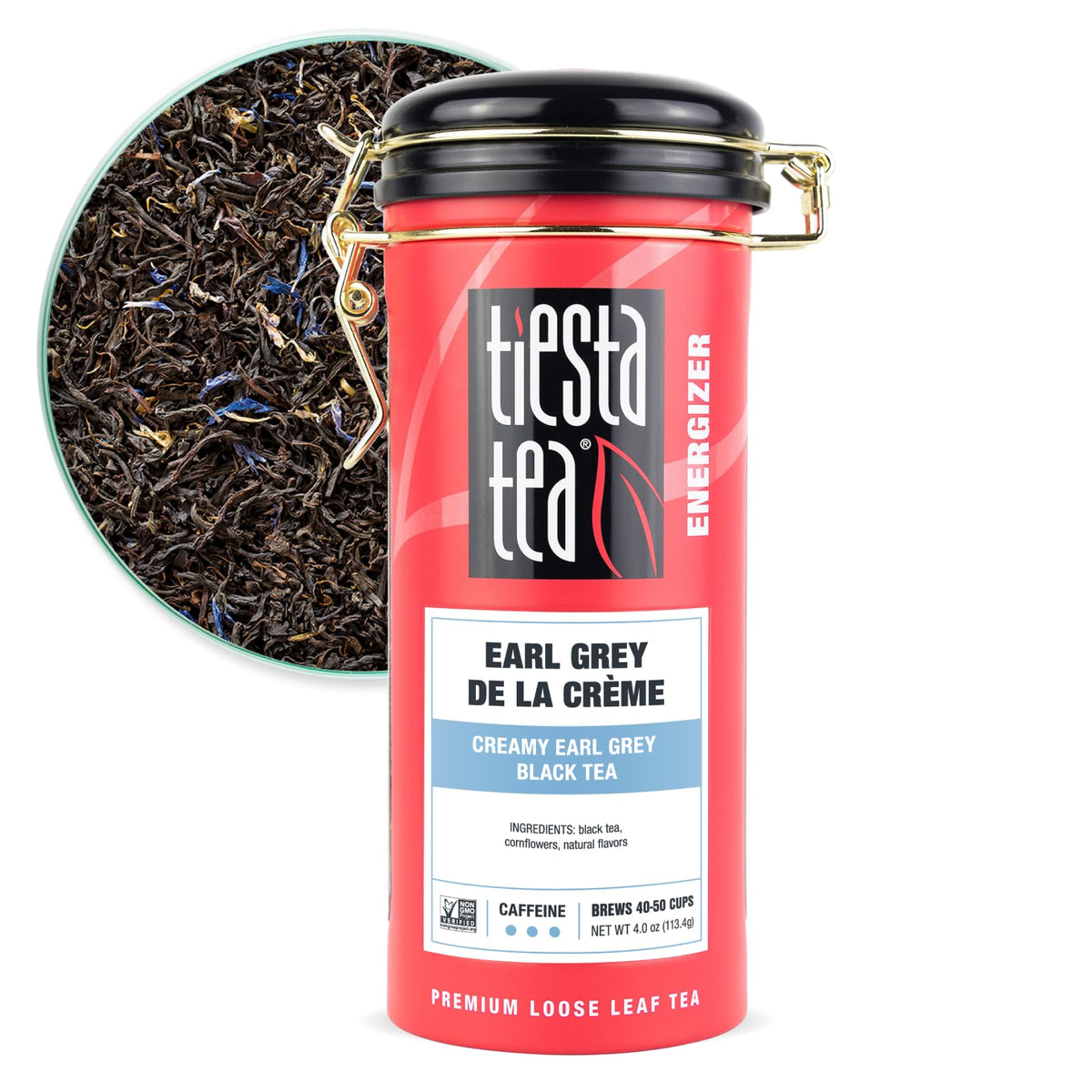 Tiesta Tea front tin showing label and airtight protection for freshness