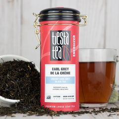 Tiesta Tea loose leaves with blue cornflowers highlighting aroma and texture