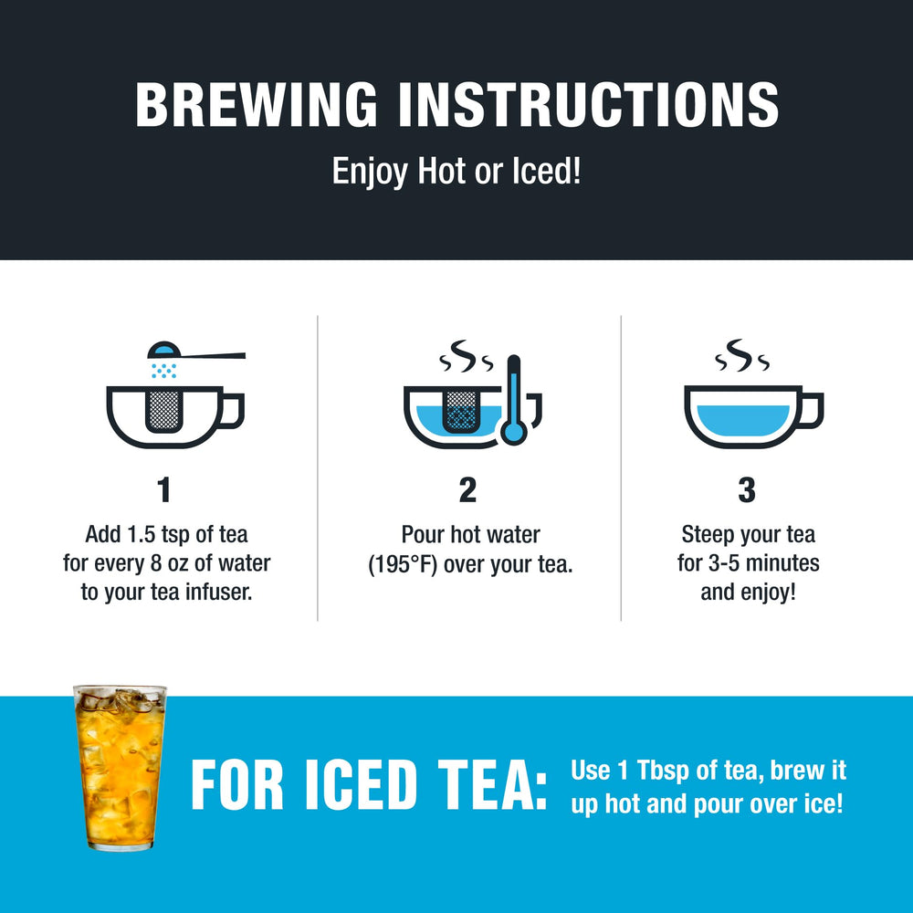 Tiesta Tea teaspoon beside leaves showing serving size and portion control
