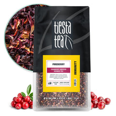 Tiesta Tea front pouch showing Fireberry blend and resealable packaging benefit