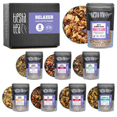 Tiesta Tea front packaging showing sampler pouches and brand benefit fresh options