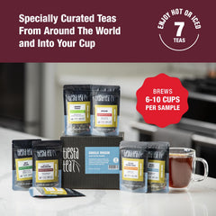 Tiesta Tea loose leaf assortment displayed top-down to compare leaf sizes and textures, easy selection