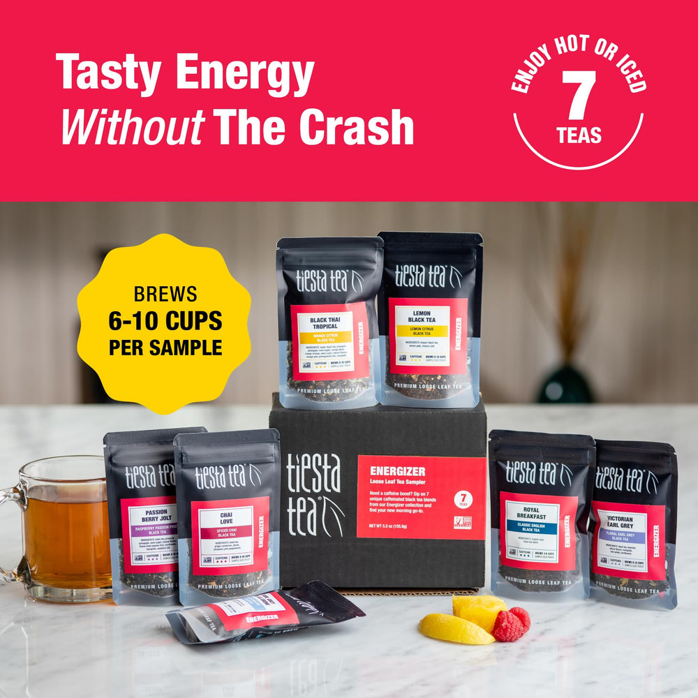 Tiesta Tea open pouch displaying loose-leaf blends for aroma freshness