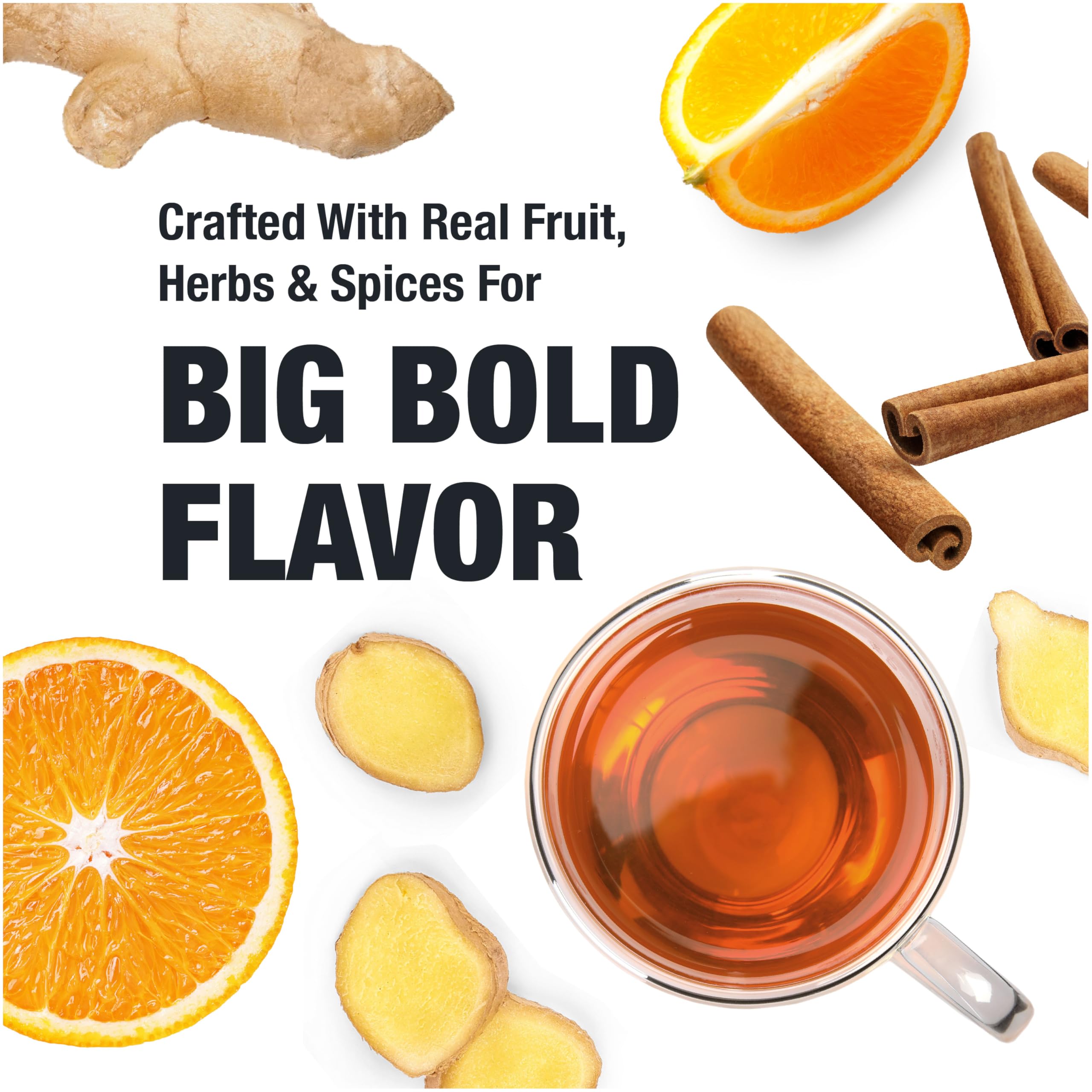 Tall iced glass with Tiesta Tea orange spice garnished with orange slice