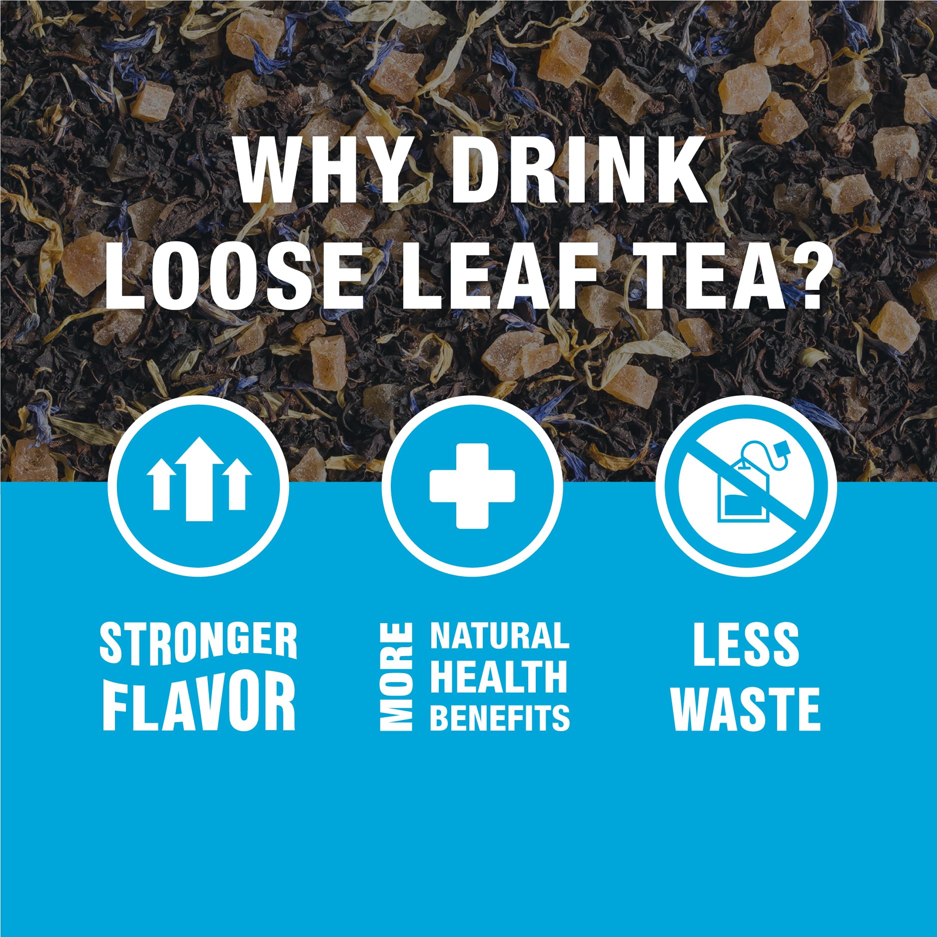 Tiesta Tea reusable pouch open with leaves showing airtight storage advantage