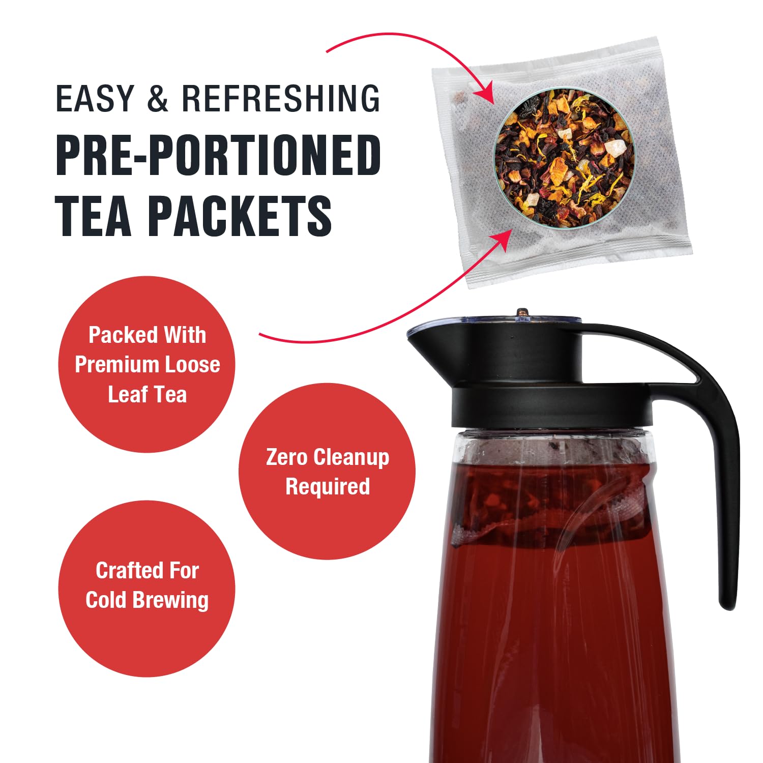 Tiesta Tea pouch open with loose leaves visible, highlighting freshness and easy scooping