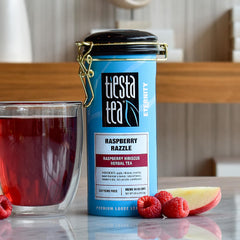 Tiesta Tea loose leaves close-up revealing hibiscus and fruit pieces freshness
