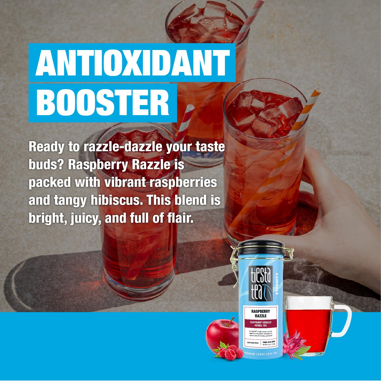 Tiesta Tea iced pitcher of Raspberry Razzle delivering cool summer refreshment