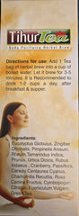 Tihur Tea Plus tea bag close-up showing fiber tag and herbal blend, benefit easy brewing