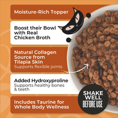 Close-up of Tiki Cat chicken broth texture highlighting real chicken richness