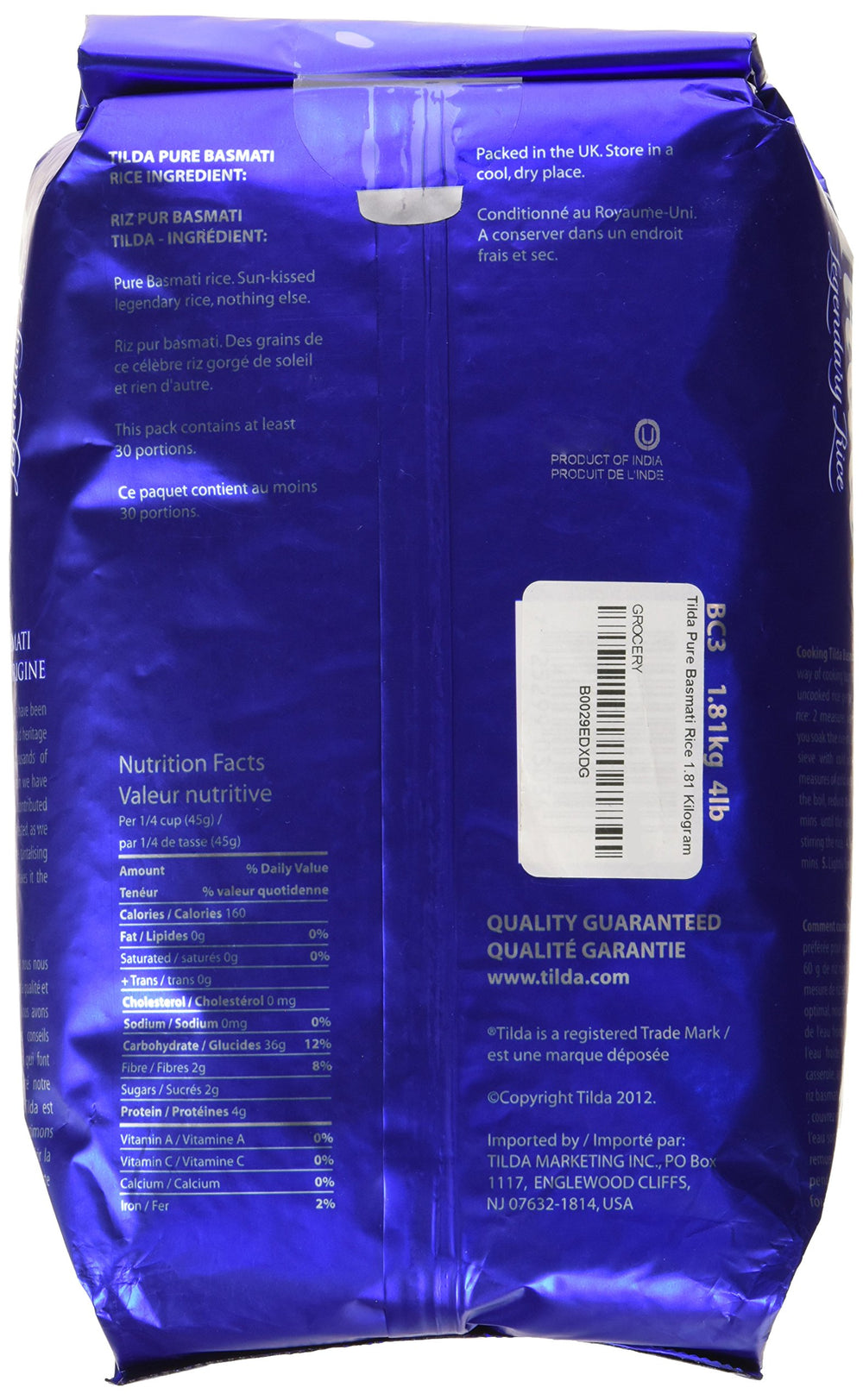 Tilda cooked basmati close-up with fluffy separate grains, appetizing texture