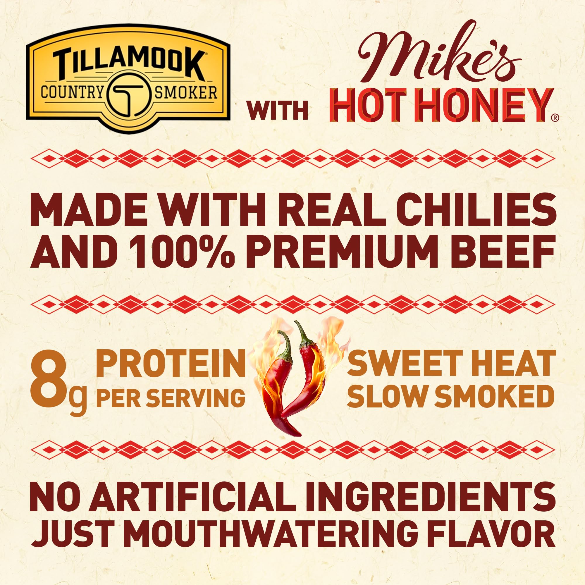 Tillamook Country Smoker close-up of sausage texture and honey-chili glaze highlighting bold taste