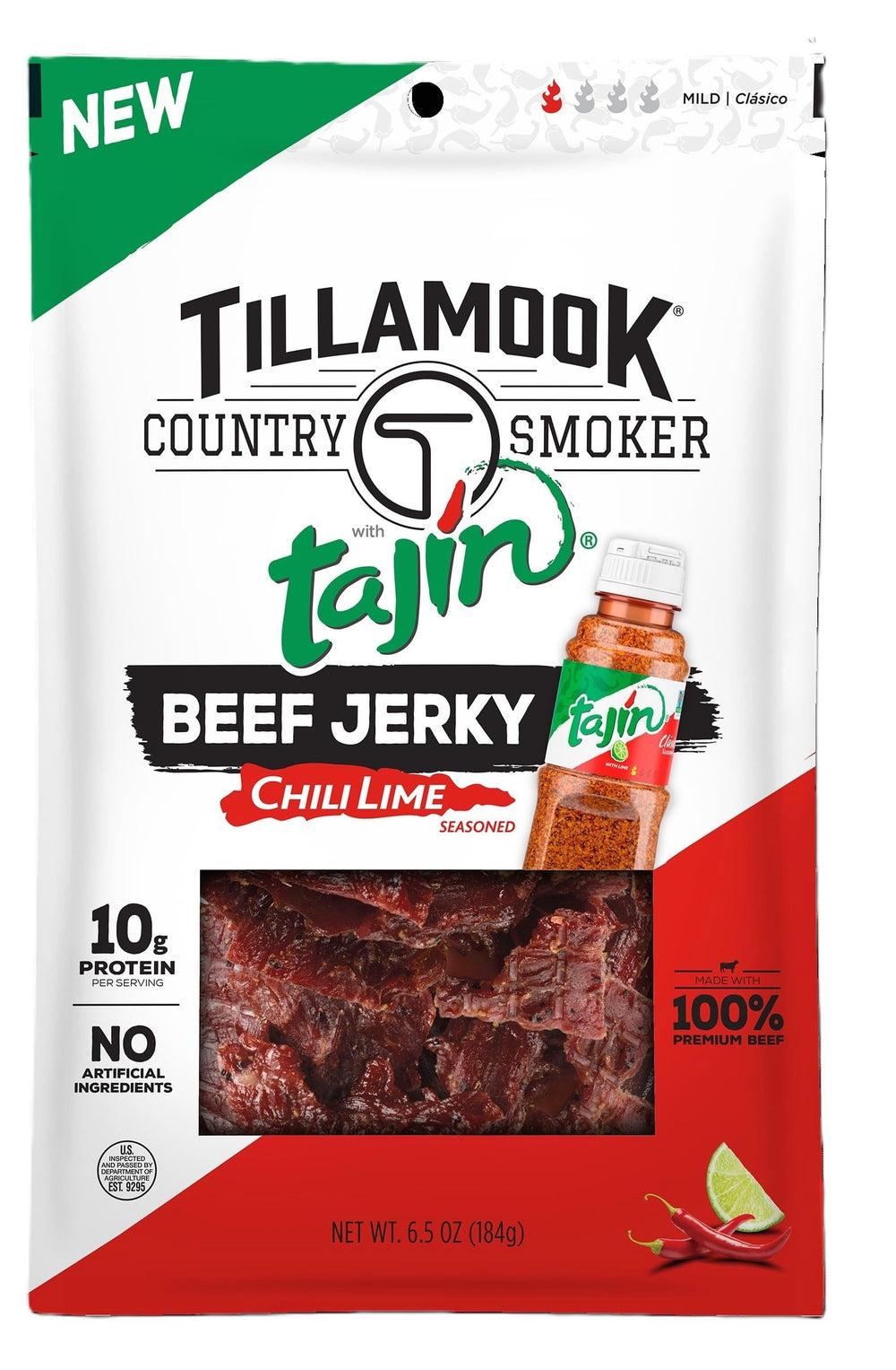 TILLAMOOK COUNTRY SMOKER front packaging showing Tajin chili lime flavor and benefits
