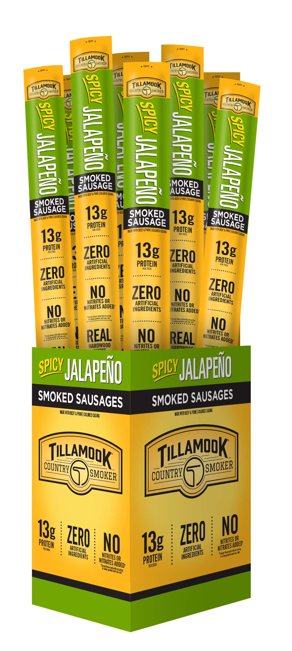 Tillamook Country Smoker front packaging showing 24-count caddy and branding benefit convenience
