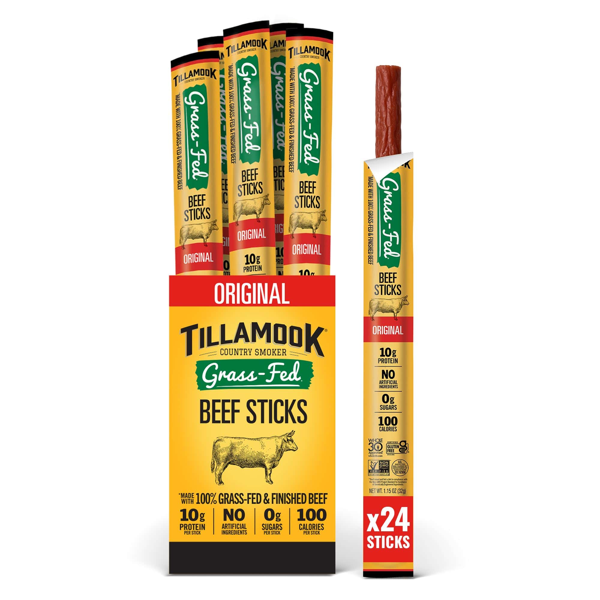 Tillamook Country Smoker front packaging showing single-serve sticks and convenience