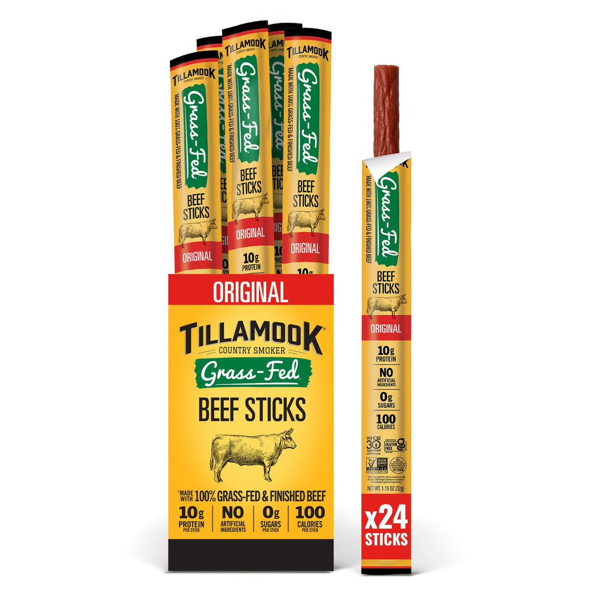 Tillamook Country Smoker front packaging showing single-serve sticks and convenience
