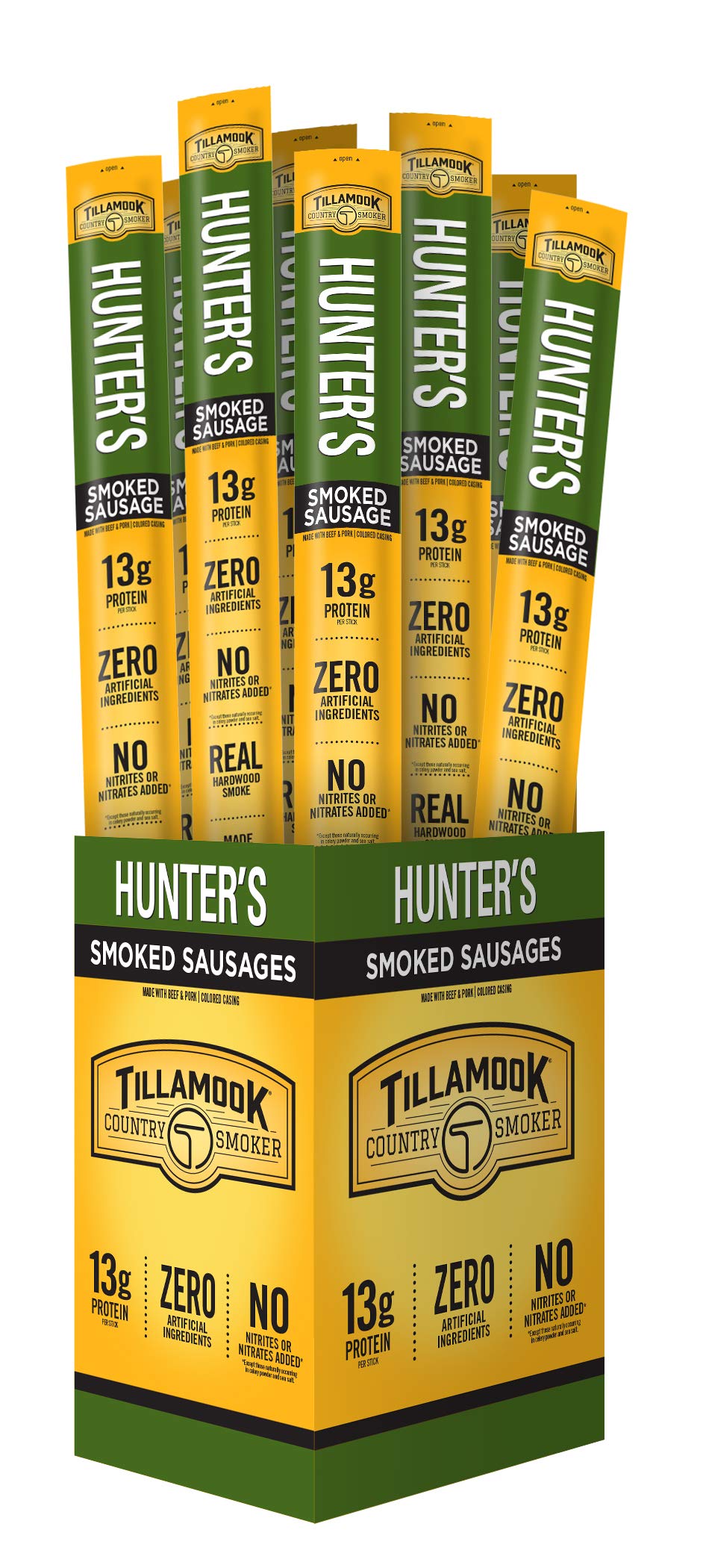Tillamook Country Smoker front packaging showing 24-count caddy and brand benefits