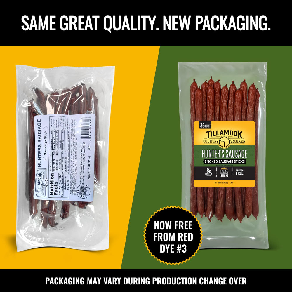 Tillamook Country Smoker sausage sticks packed in a backpack for hiking, portable protein benefit