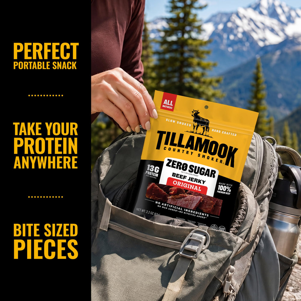 Tillamook Country Smoker nutrition label close-up showing zero sugar facts