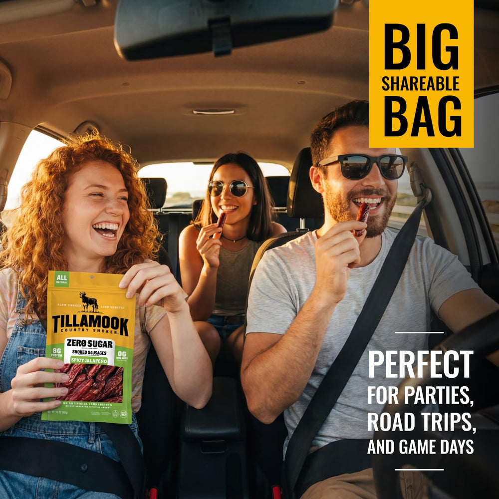 Tillamook Country Smoker sliced sausage revealing tender interior and spice