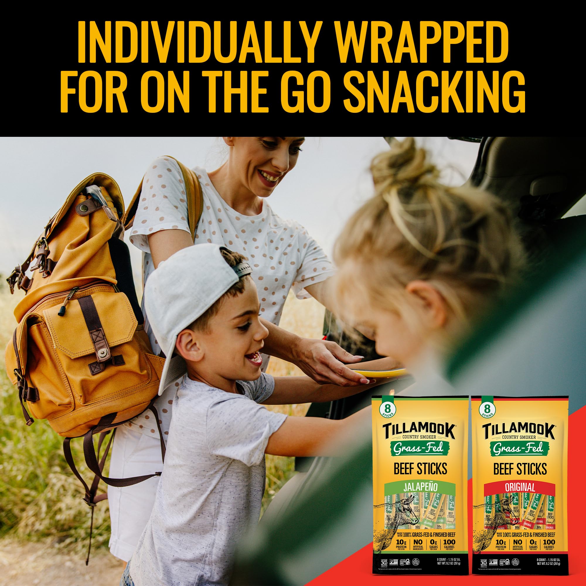 Tillamook Country Smoker beef sticks on a charcuterie board adding protein variety