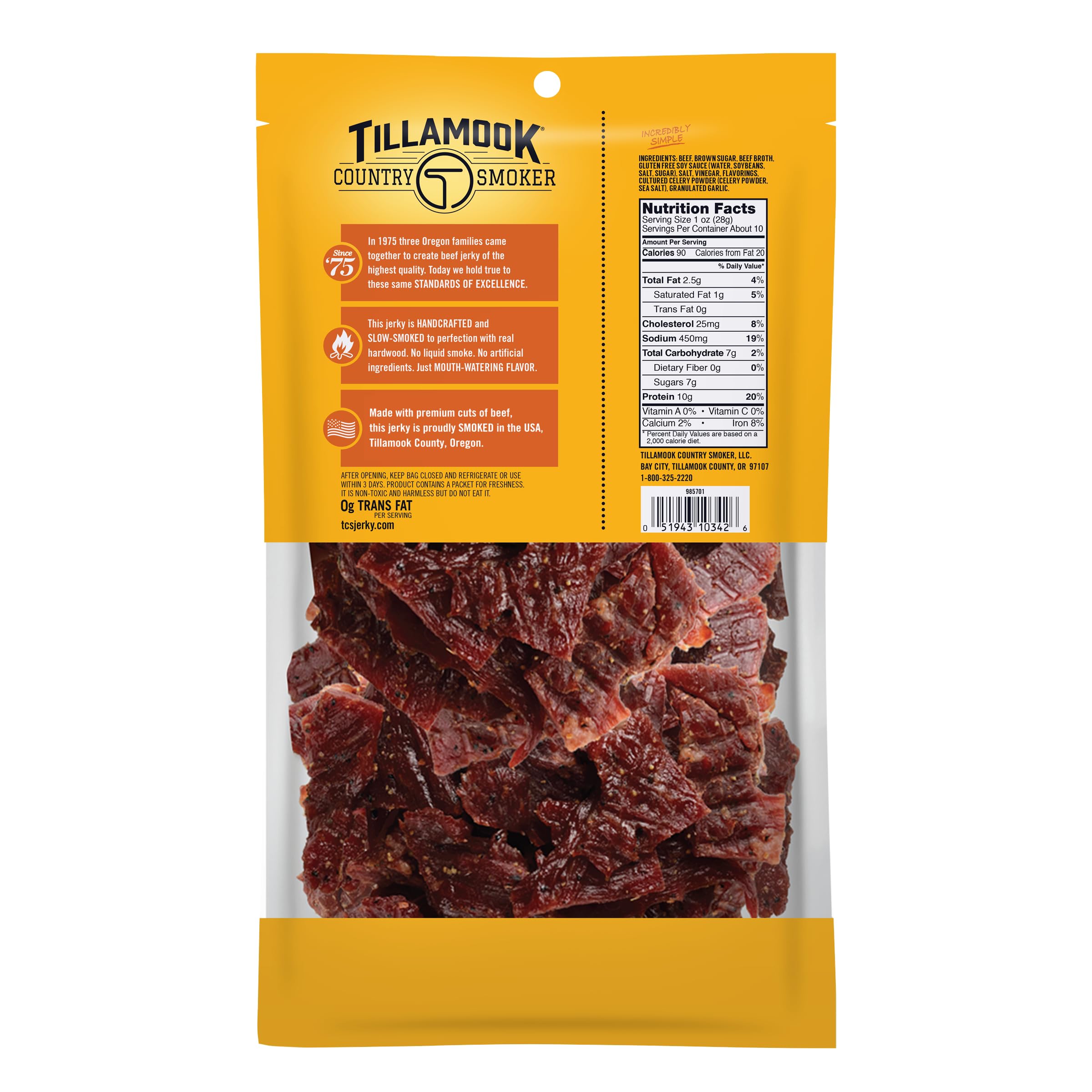 Tillamook Country Smoker close-up of jerky texture highlighting smoky caramelization