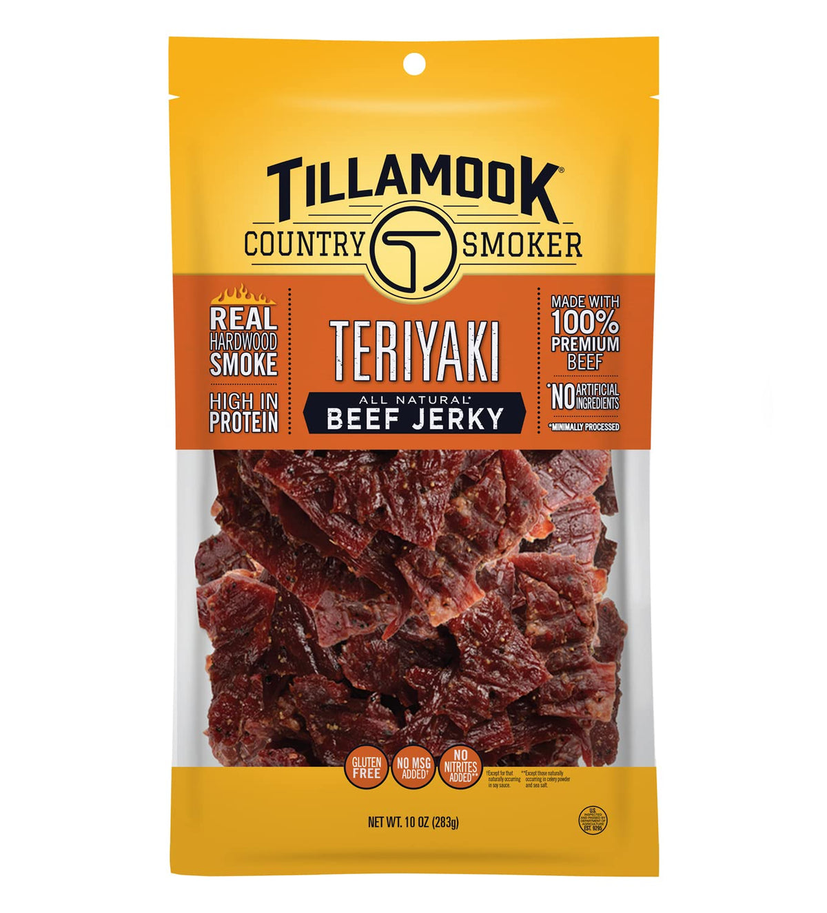 Tillamook Country Smoker front packaging showing teriyaki flavor and convenience