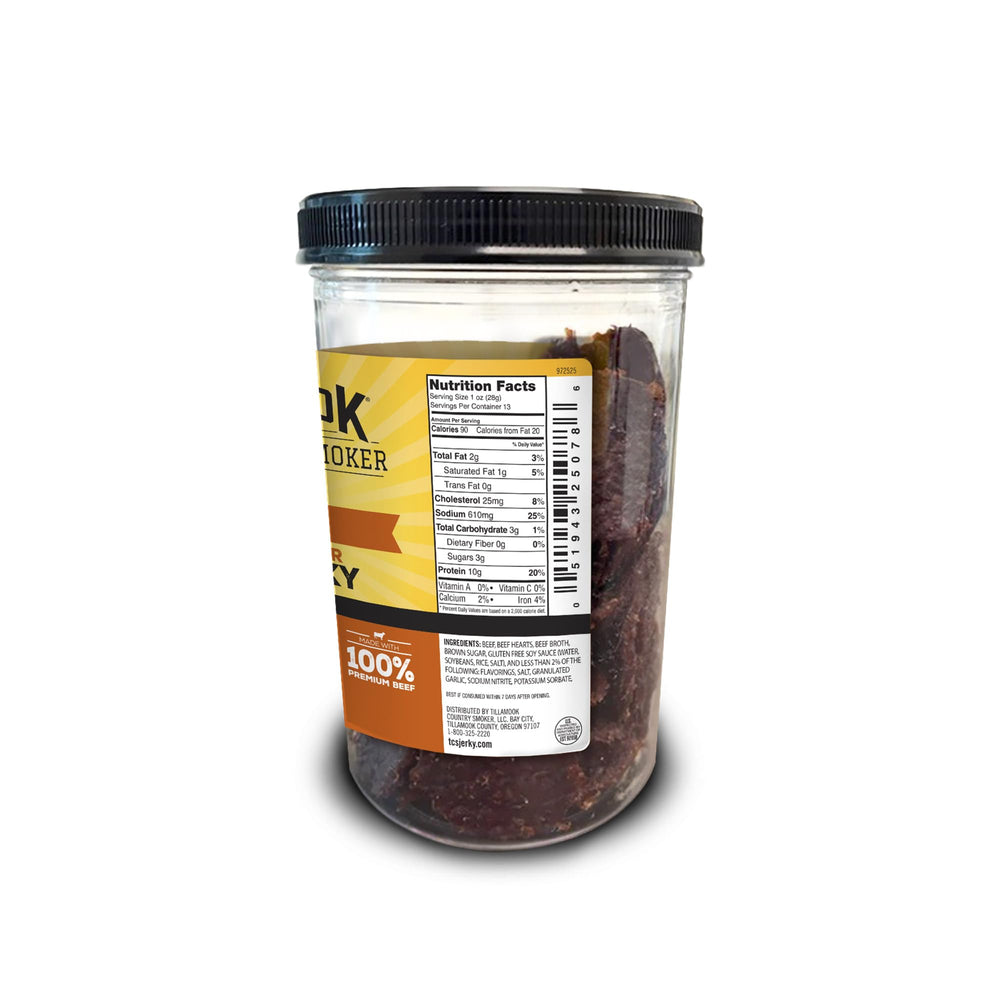 Tillamook Country Smoker close-up of teriyaki jerky texture showcasing tender smoked beef