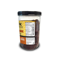 Tillamook Country Smoker close-up of teriyaki jerky texture showcasing tender smoked beef