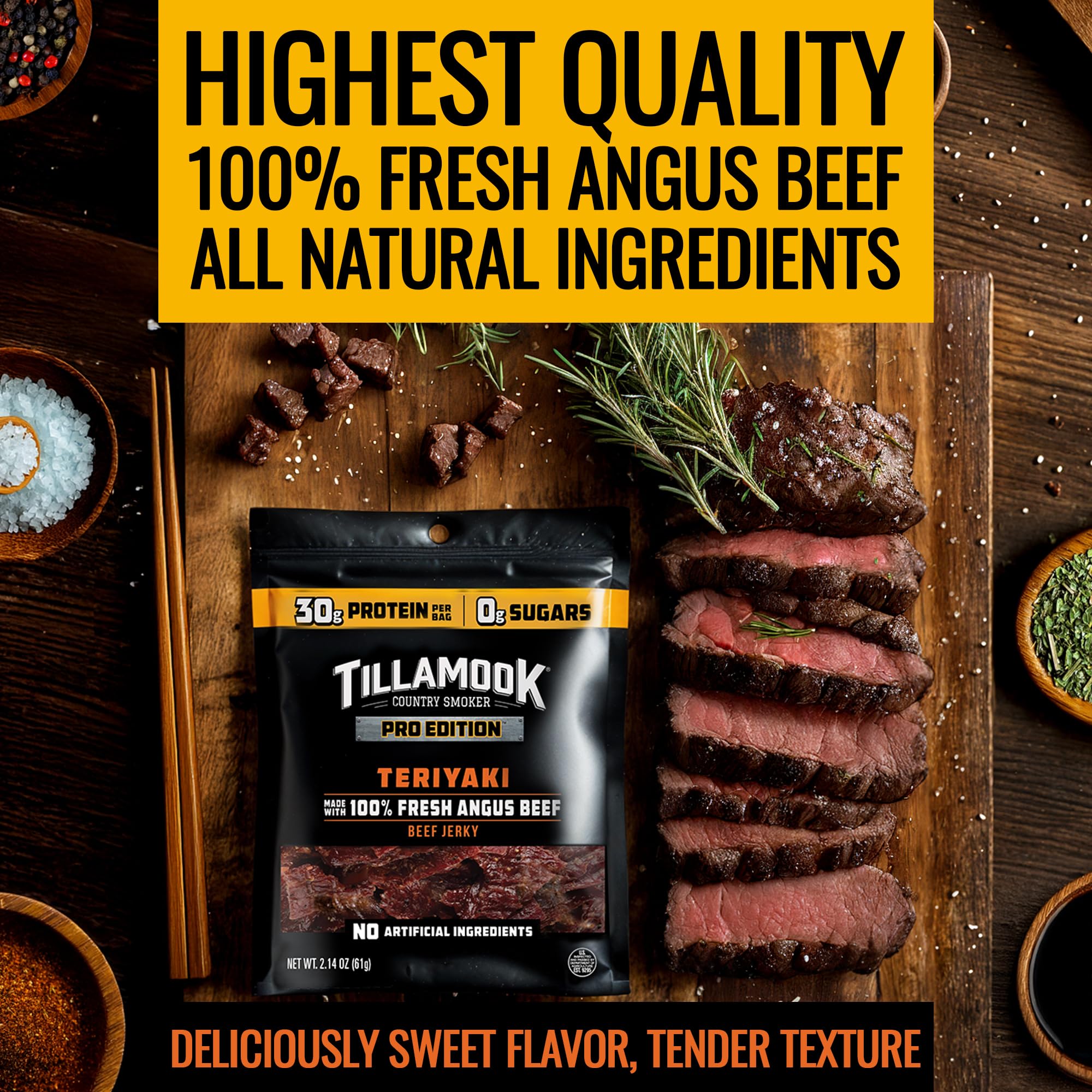 Tillamook PRO beef jerky held in hand demonstrating portable high-protein snack