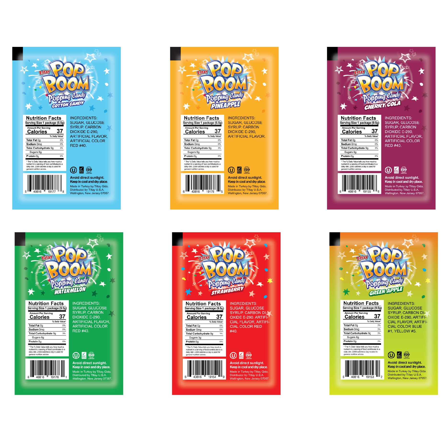TILTAY POP BOOM single 0.33 oz pouch held upright for portion clarity