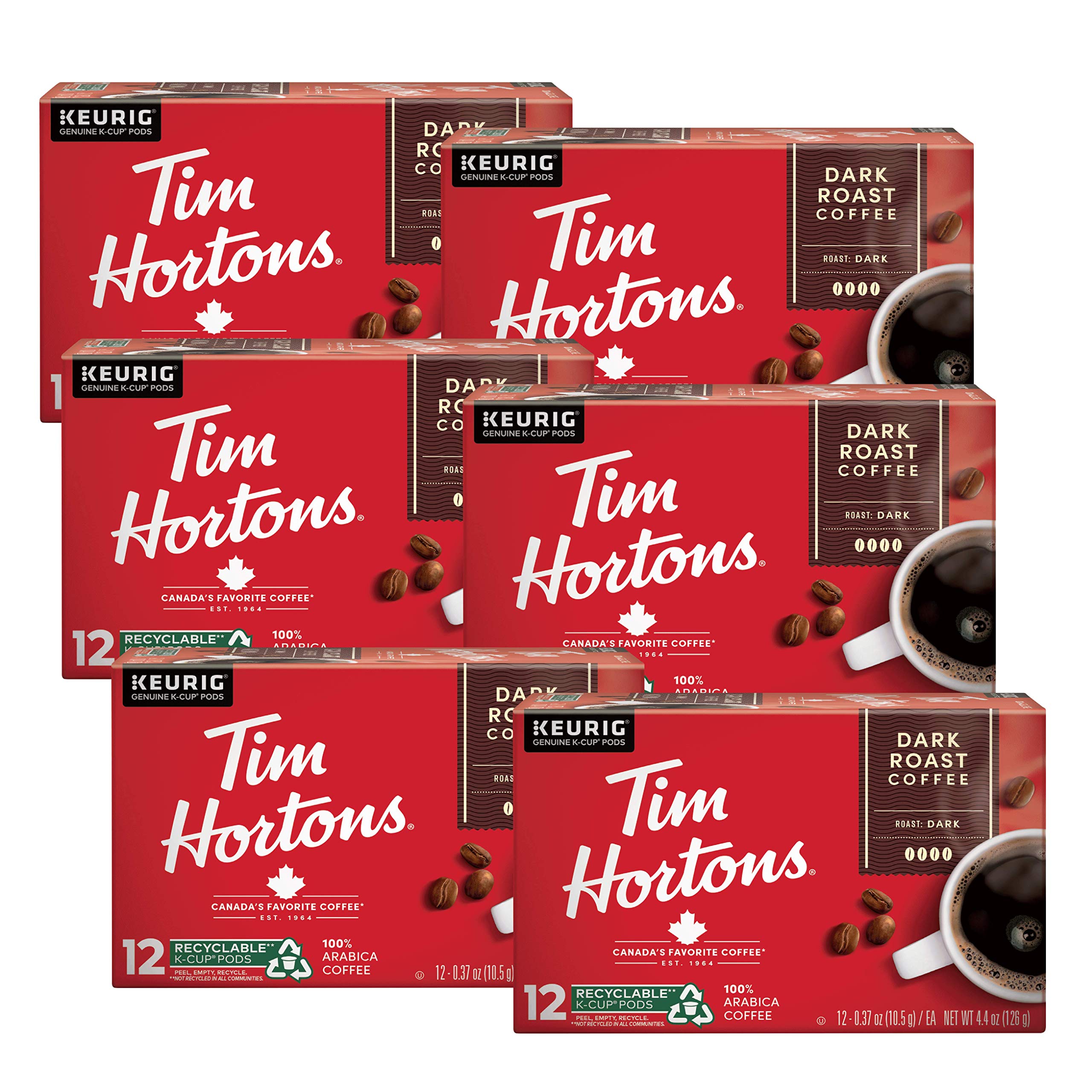 Tim Hortons front packaging showing dark roast pods and convenience